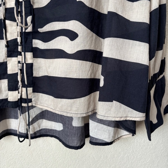 IRO Bold Printed Cotton Lace Up High Low Rattle Relaxed Blouse Top - Picture 9 of 14